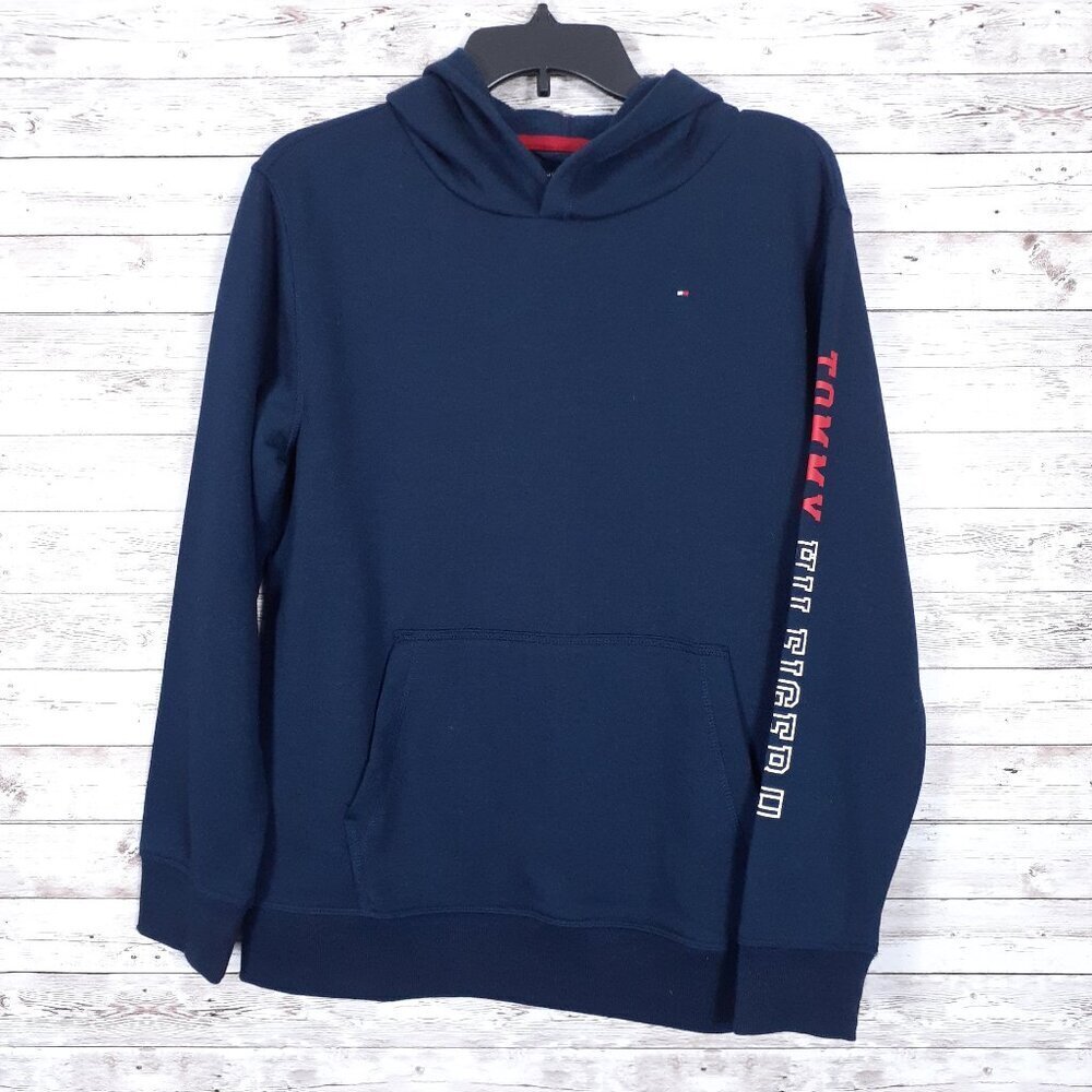Tommy Hilfiger Womens Hoodie XL Pullover Logo Pocket Blue 322A